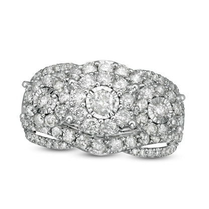 2.0 CT. T.W. Natural Diamond Frame Three Stone Split Shank Ring in Solid 10K White Gold