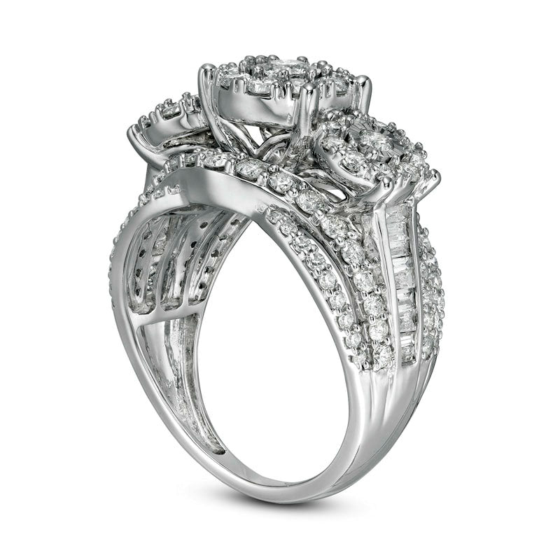 2.0 CT. T.W. Natural Diamond Frame Three Stone Split Shank Ring in Solid 10K White Gold
