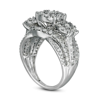 2.0 CT. T.W. Natural Diamond Frame Three Stone Split Shank Ring in Solid 10K White Gold