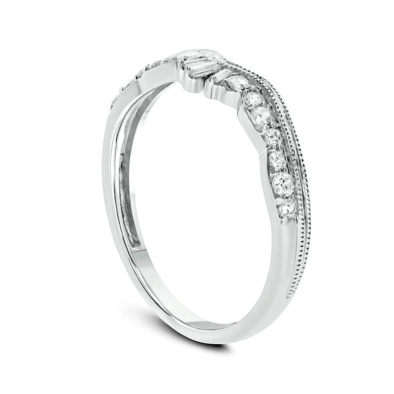 0.25 CT. T.W. Baguette and Round Natural Diamond Antique Vintage-Style Contour Wedding Band in Solid 10K White Gold