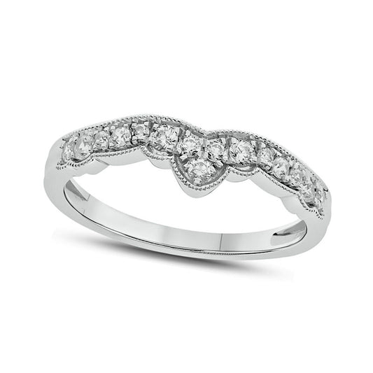0.33 CT. T.W. Natural Diamond Antique Vintage-Style Crown Contour Wedding Band in Solid 10K White Gold