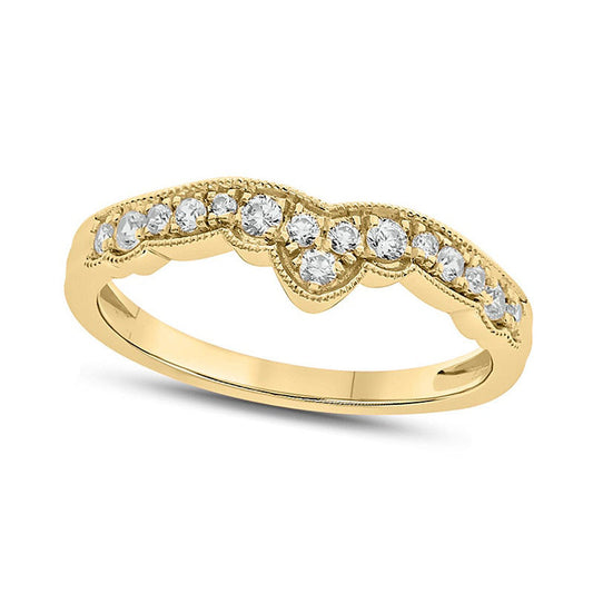 0.33 CT. T.W. Natural Diamond Antique Vintage-Style Crown Contour Wedding Band in Solid 10K Yellow Gold