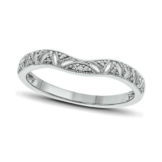 Natural Diamond Accent Antique Vintage-Style Contour Wedding Band in Sterling Silver