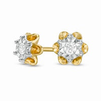 0.07 CT. T.W. Diamond Solitaire Flower Stud Earrings in Sterling Silver with 14K Gold Plate