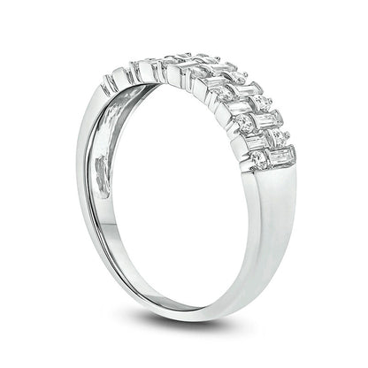 0.50 CT. T.W. Baguette and Round Natural Diamond Alternating Rows Anniversary Ring in Solid 10K White Gold