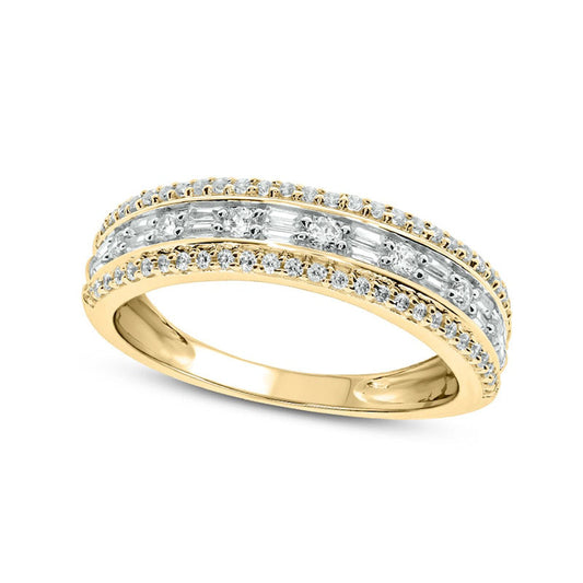 0.50 CT. T.W. Baguette and Round Natural Diamond Antique Vintage-Style Anniversary Band in Solid 10K Yellow Gold