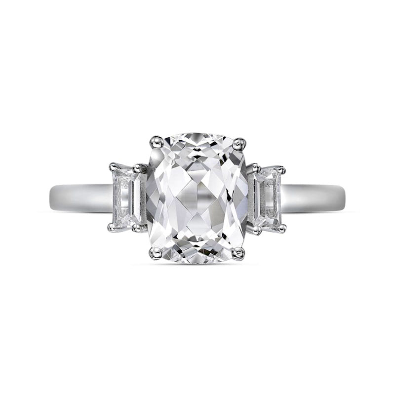 Cushion-Cut and Baguette White Lab-Created Sapphire Collar Ring in Sterling Silver