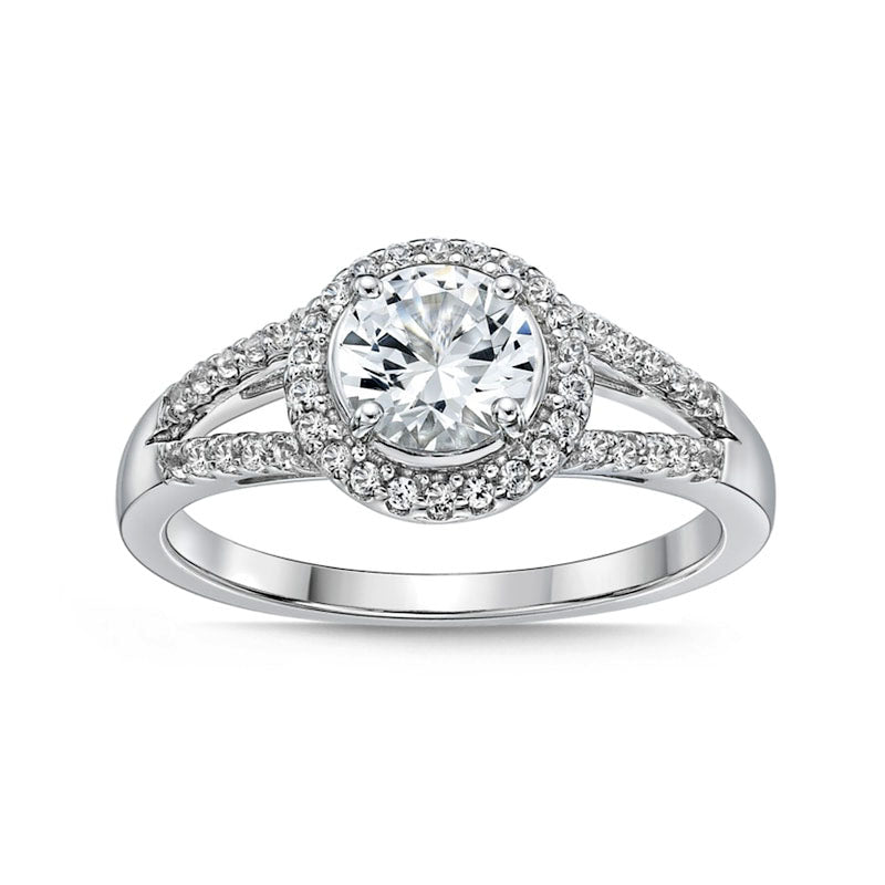 6.0mm White Lab-Created Sapphire Frame Split Shank Ring in Sterling Silver
