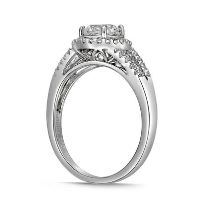 6.0mm White Lab-Created Sapphire Frame Split Shank Ring in Sterling Silver