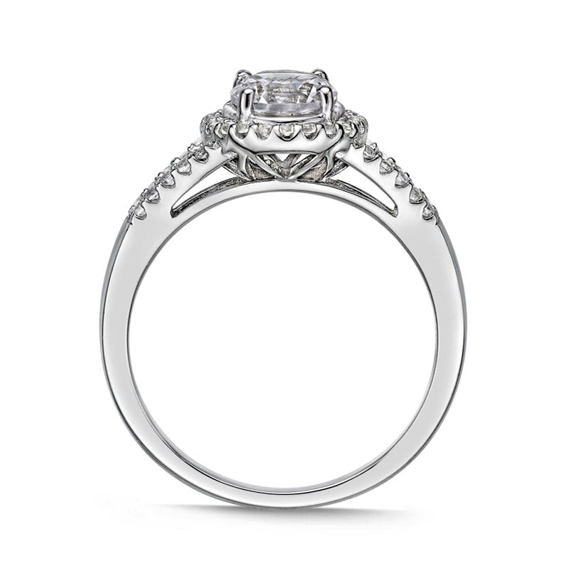 6.0mm White Lab-Created Sapphire Frame Split Shank Ring in Sterling Silver