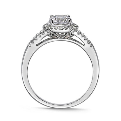 6.0mm White Lab-Created Sapphire Frame Split Shank Ring in Sterling Silver