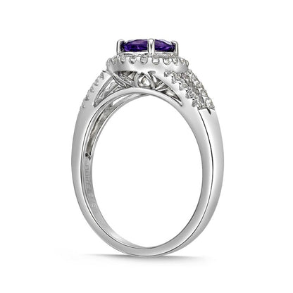 6.0mm Amethyst and White Topaz Frame Split Shank Ring in Sterling Silver