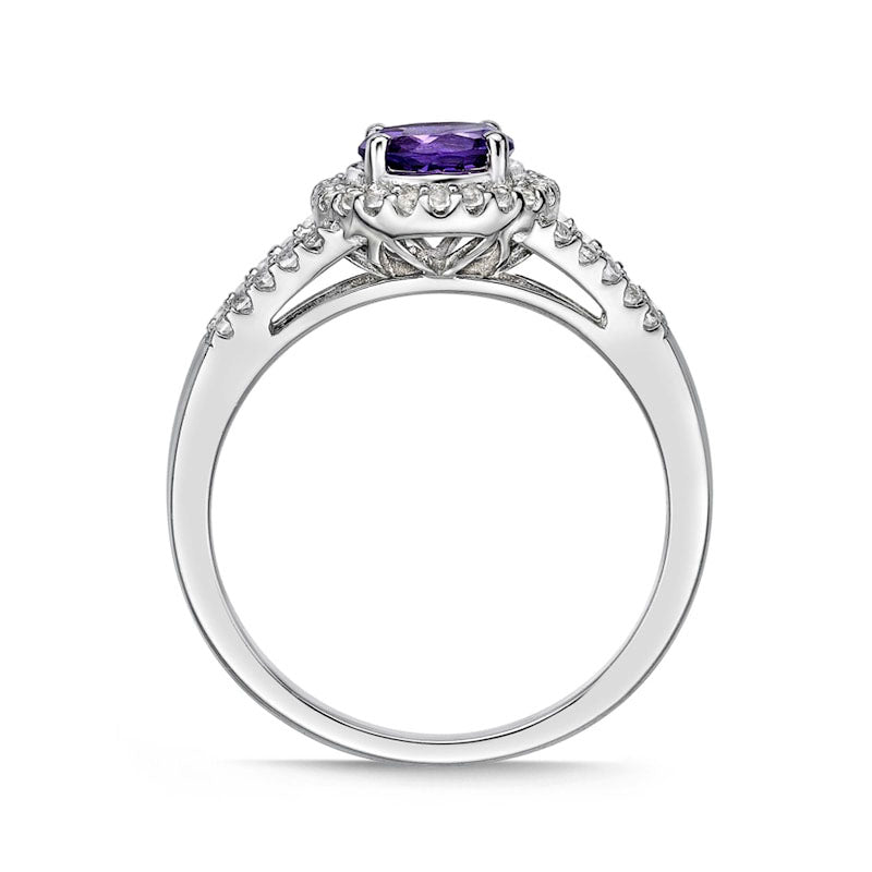 6.0mm Amethyst and White Topaz Frame Split Shank Ring in Sterling Silver