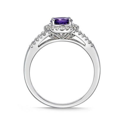 6.0mm Amethyst and White Topaz Frame Split Shank Ring in Sterling Silver