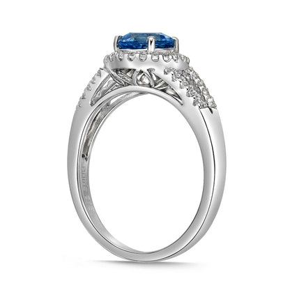6.0mm Blue and White Topaz Frame Split Shank Ring in Sterling Silver
