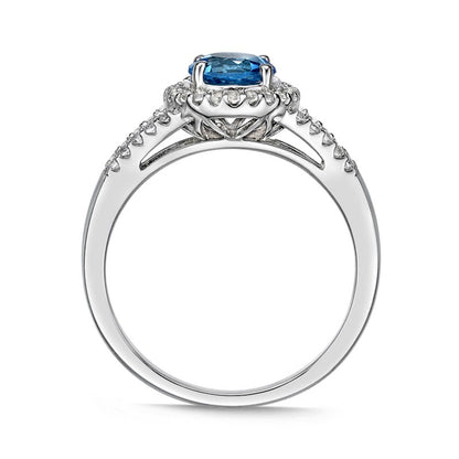 6.0mm Blue and White Topaz Frame Split Shank Ring in Sterling Silver