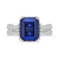 Emerald-Cut Blue and White Lab-Created Sapphire Collar Split Shank Ring in Sterling Silver