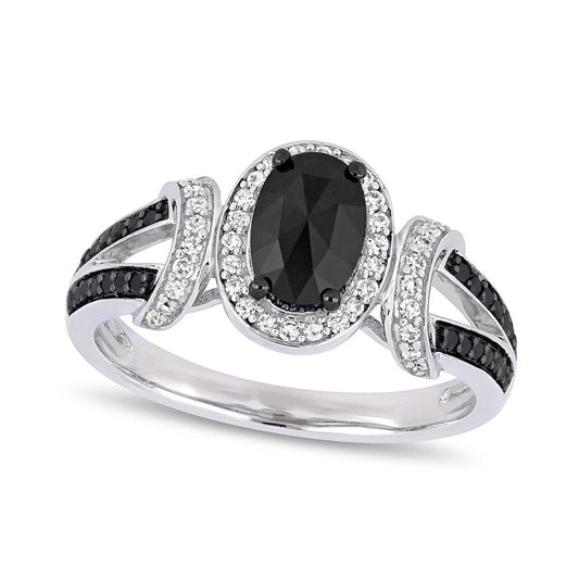 1.0 CT. T.W. Enhanced Black and White Natural Diamond Collar Split Shank Engagement Ring in Solid 10K White Gold