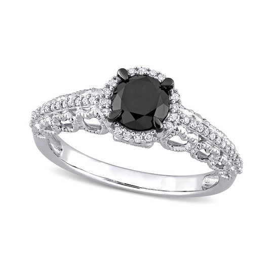 1.13 CT. T.W. Enhanced Black and White Natural Diamond Frame Antique Vintage-Style Engagement Ring in Solid 10K White Gold