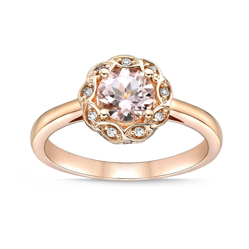 6.0mm Morganite and 0.05 CT. T.W. Natural Diamond Frame Flower Ring in Solid 10K Rose Gold