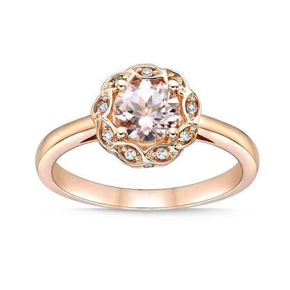 6.0mm Morganite and 0.05 CT. T.W. Natural Diamond Frame Flower Ring in Solid 10K Rose Gold