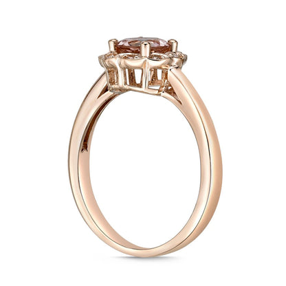 6.0mm Morganite and 0.05 CT. T.W. Natural Diamond Frame Flower Ring in Solid 10K Rose Gold