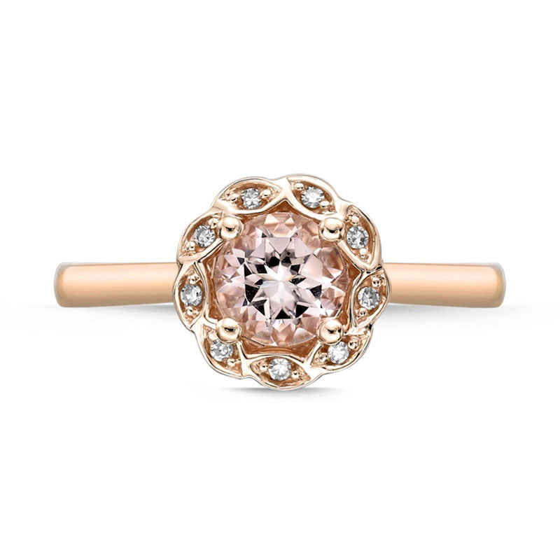 6.0mm Morganite and 0.05 CT. T.W. Natural Diamond Frame Flower Ring in Solid 10K Rose Gold