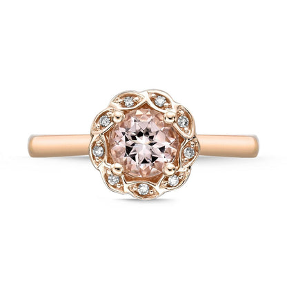 6.0mm Morganite and 0.05 CT. T.W. Natural Diamond Frame Flower Ring in Solid 10K Rose Gold