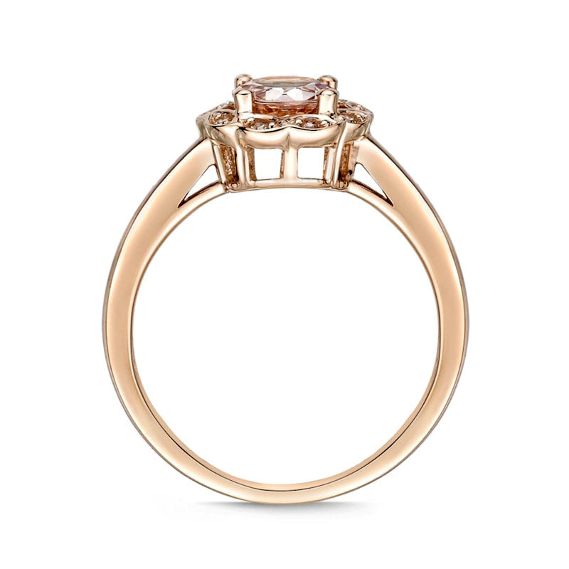 6.0mm Morganite and 0.05 CT. T.W. Natural Diamond Frame Flower Ring in Solid 10K Rose Gold