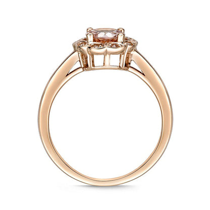 6.0mm Morganite and 0.05 CT. T.W. Natural Diamond Frame Flower Ring in Solid 10K Rose Gold
