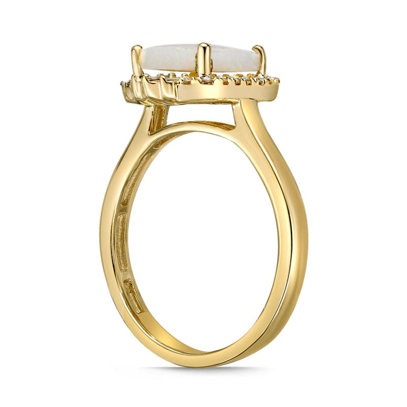 8.0mm Cushion-Cut Opal and 0.20 CT. T.W. Natural Diamond Ornate Frame Ring in Solid 10K Yellow Gold