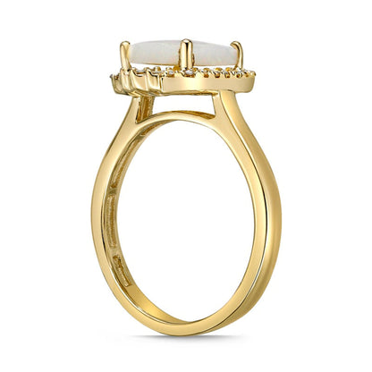 8.0mm Cushion-Cut Opal and 0.20 CT. T.W. Natural Diamond Ornate Frame Ring in Solid 10K Yellow Gold