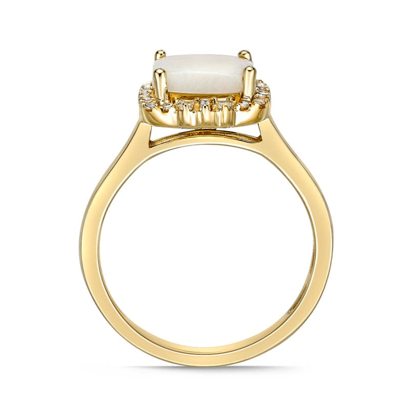 8.0mm Cushion-Cut Opal and 0.20 CT. T.W. Natural Diamond Ornate Frame Ring in Solid 10K Yellow Gold