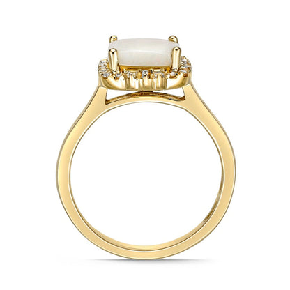 8.0mm Cushion-Cut Opal and 0.20 CT. T.W. Natural Diamond Ornate Frame Ring in Solid 10K Yellow Gold
