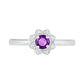 4.0mm Amethyst and 0.05 CT. T.W. Natural Diamond Antique Vintage-Style Flower Ring in Sterling Silver