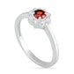4.0mm Garnet and 0.05 CT. T.W. Natural Diamond Antique Vintage-Style Flower Ring in Sterling Silver