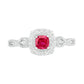 4.0mm Cushion-Cut Lab-Created Ruby and White Sapphire Frame Infinity Shank Antique Vintage-Style Ring in Sterling Silver