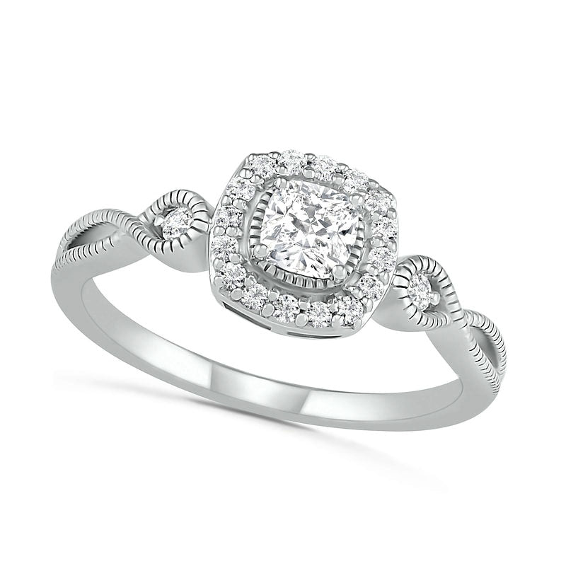 4.0mm Cushion-Cut Lab-Created White Sapphire Frame Infinity Shank Antique Vintage-Style Ring in Sterling Silver