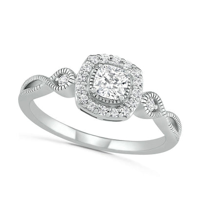 4.0mm Cushion-Cut Lab-Created White Sapphire Frame Infinity Shank Antique Vintage-Style Ring in Sterling Silver