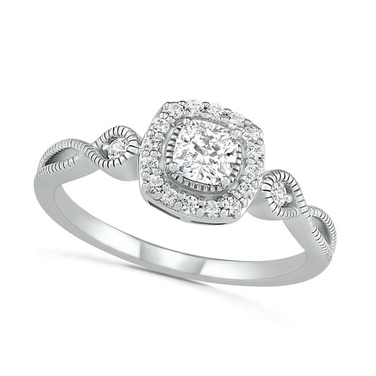 4.0mm Cushion-Cut Lab-Created White Sapphire Frame Infinity Shank Antique Vintage-Style Ring in Sterling Silver