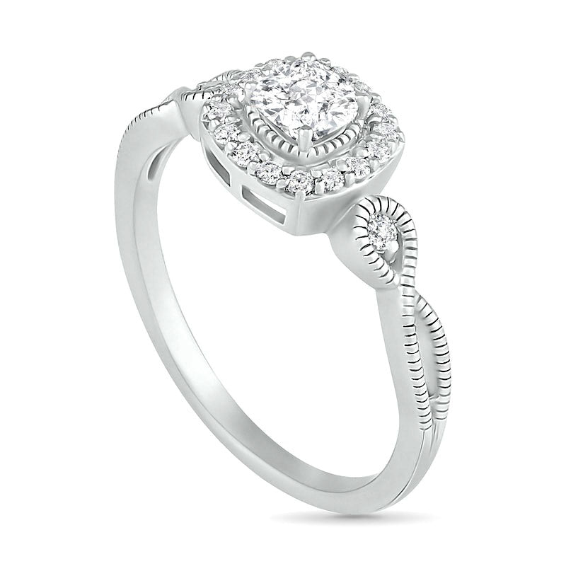 4.0mm Cushion-Cut Lab-Created White Sapphire Frame Infinity Shank Antique Vintage-Style Ring in Sterling Silver