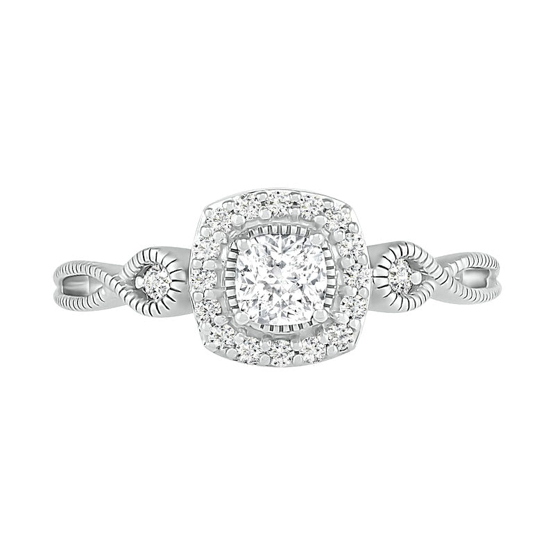 4.0mm Cushion-Cut Lab-Created White Sapphire Frame Infinity Shank Antique Vintage-Style Ring in Sterling Silver