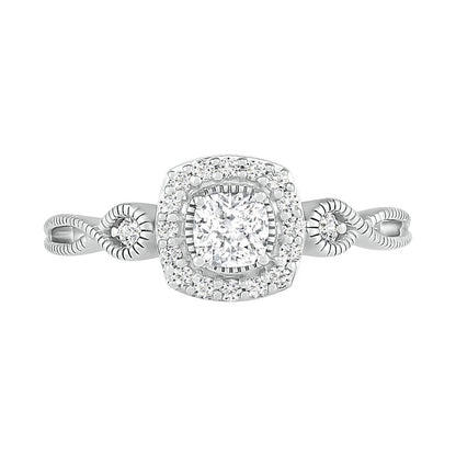 4.0mm Cushion-Cut Lab-Created White Sapphire Frame Infinity Shank Antique Vintage-Style Ring in Sterling Silver