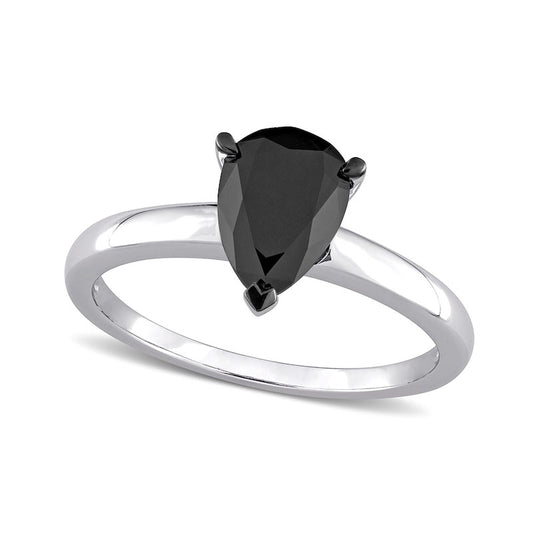 1.0 CT. Pear-Shaped Enhanced Black Natural Clarity Enhanced Diamond Solitaire Ring in Solid 10K White Gold