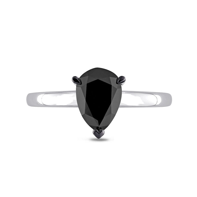 1.0 CT. Pear-Shaped Enhanced Black Natural Clarity Enhanced Diamond Solitaire Ring in Solid 10K White Gold