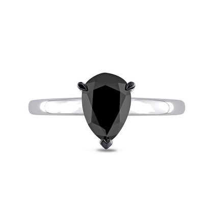 1.0 CT. Pear-Shaped Enhanced Black Natural Clarity Enhanced Diamond Solitaire Ring in Solid 10K White Gold
