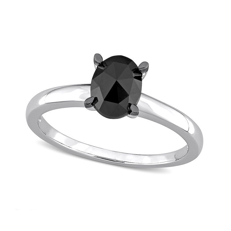 1.0 CT. Oval Enhanced Black Natural Clarity Enhanced Diamond Solitaire Ring in Solid 10K White Gold