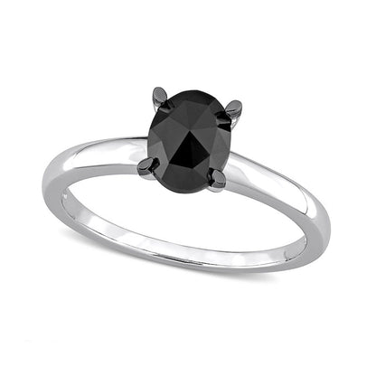1.0 CT. Oval Enhanced Black Natural Clarity Enhanced Diamond Solitaire Ring in Solid 10K White Gold