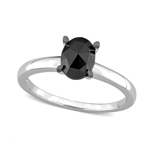 1.0 CT. Oval Enhanced Black Natural Clarity Enhanced Diamond Solitaire Ring in Solid 10K White Gold