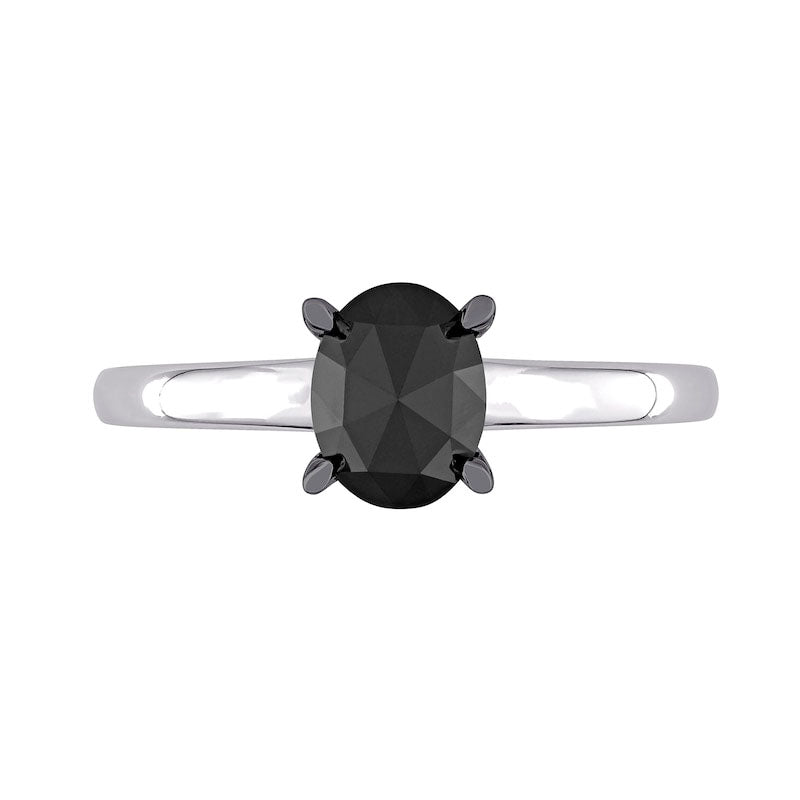 1.0 CT. Oval Enhanced Black Natural Clarity Enhanced Diamond Solitaire Ring in Solid 10K White Gold